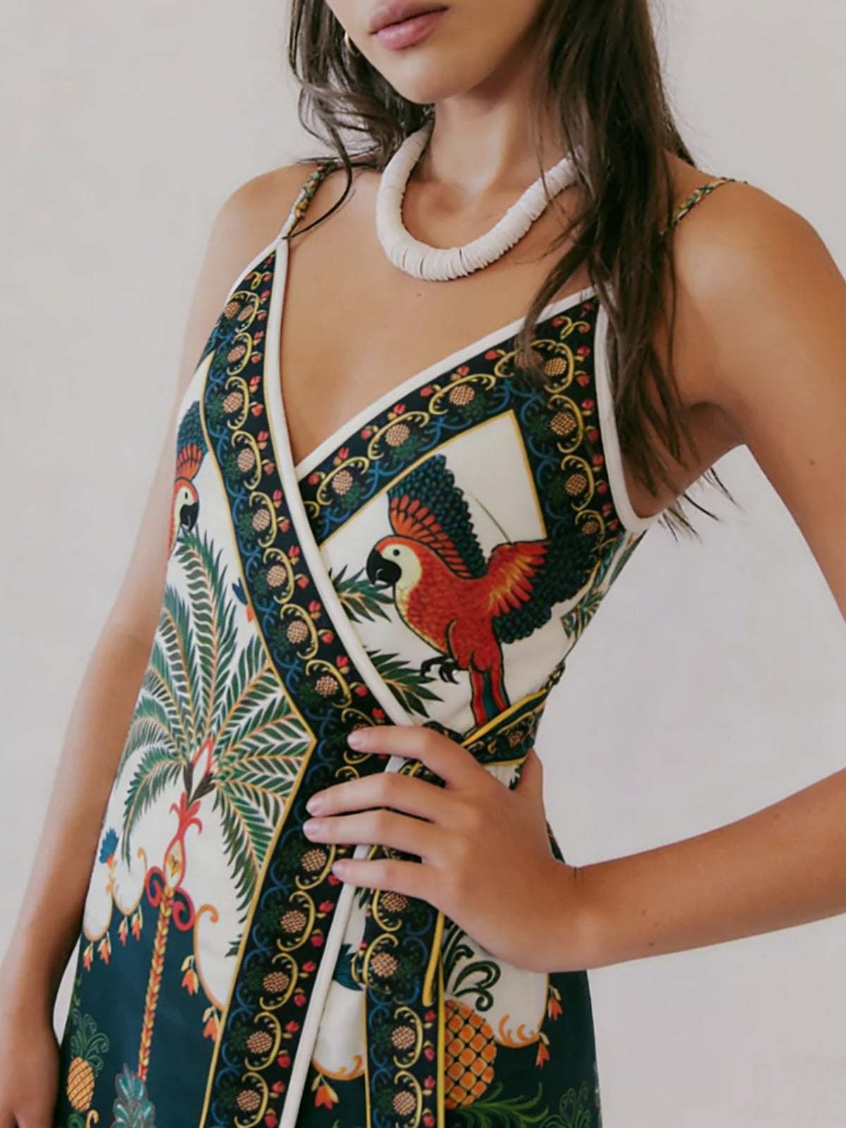 Tie Waist Scarf Print Wrap Mini Dress - DarkGreen - 4
