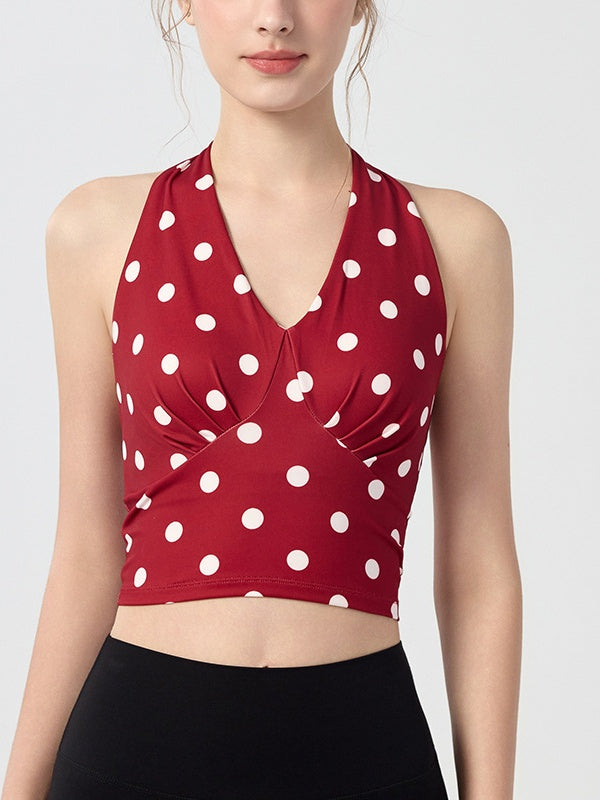 Twist Front Halter Longline Sports Bra - RedPolka