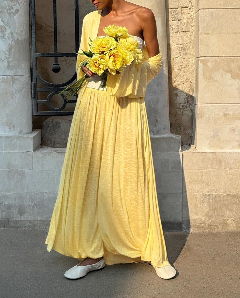 Draped Duster And Palazzo Pant Set - Yellow - 4