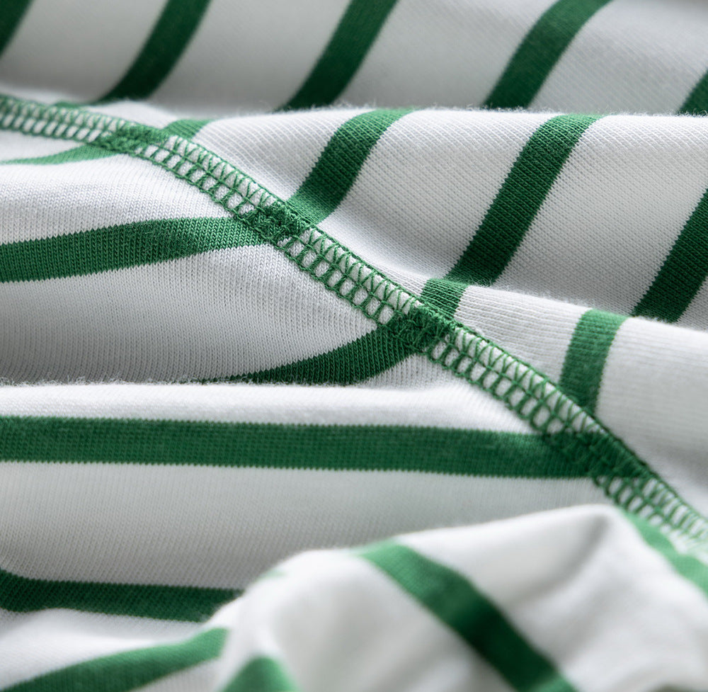 Striped Long Sleeve Tee with Contrast Trim Neckline - Green - 3