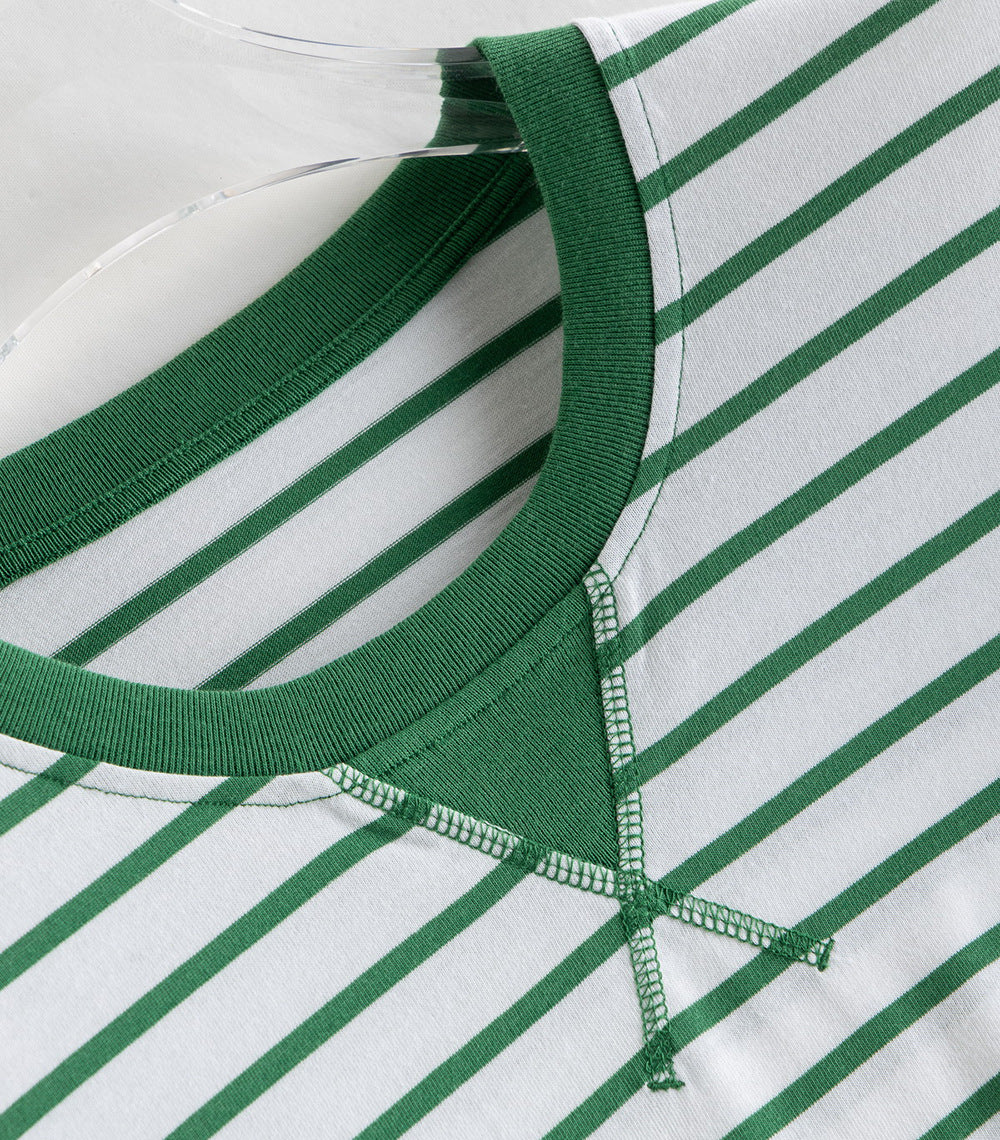 Striped Long Sleeve Tee with Contrast Trim Neckline - Green - 4