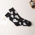 Ghost Print Women's Crew Socks for Halloween - Black