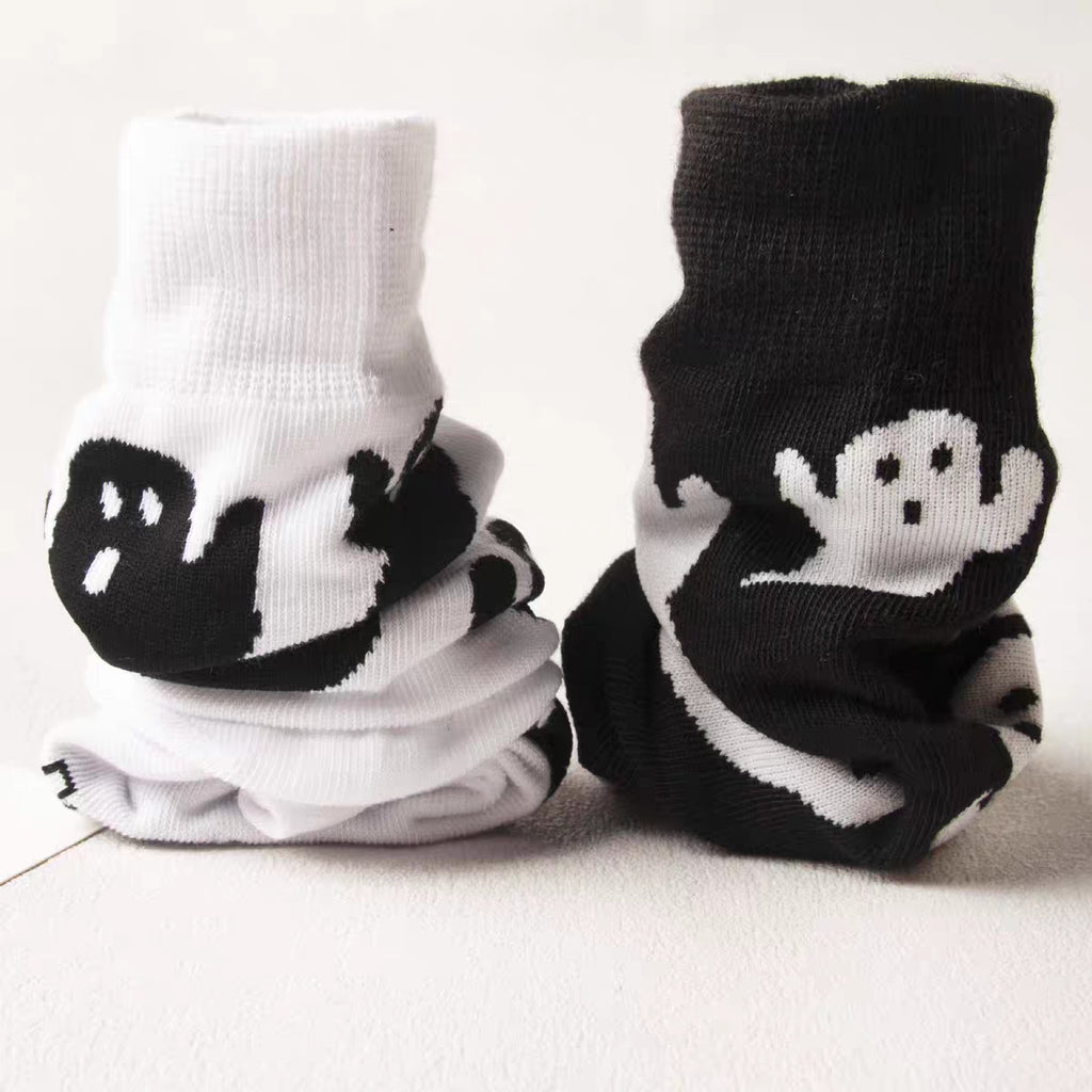 Ghost Print Women's Crew Socks for Halloween - White - 3