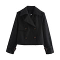 Cropped Double Breasted Trench Coat - Black
