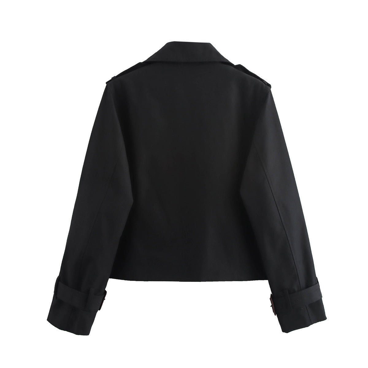 Cropped Double Breasted Trench Coat - Black - 1