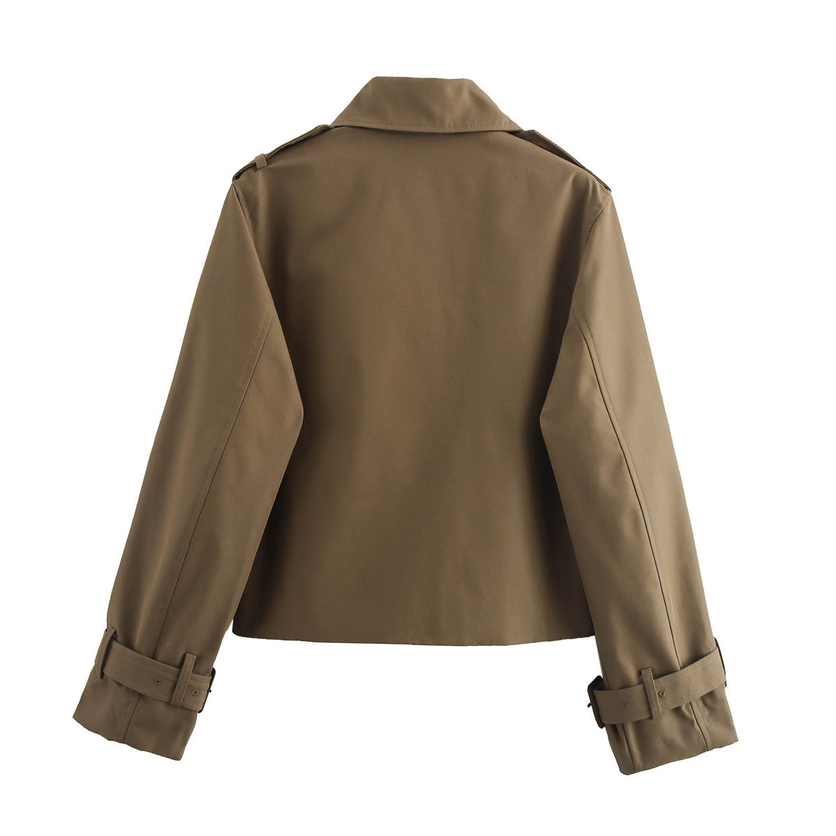 Cropped Double Breasted Trench Coat - Brown - 1