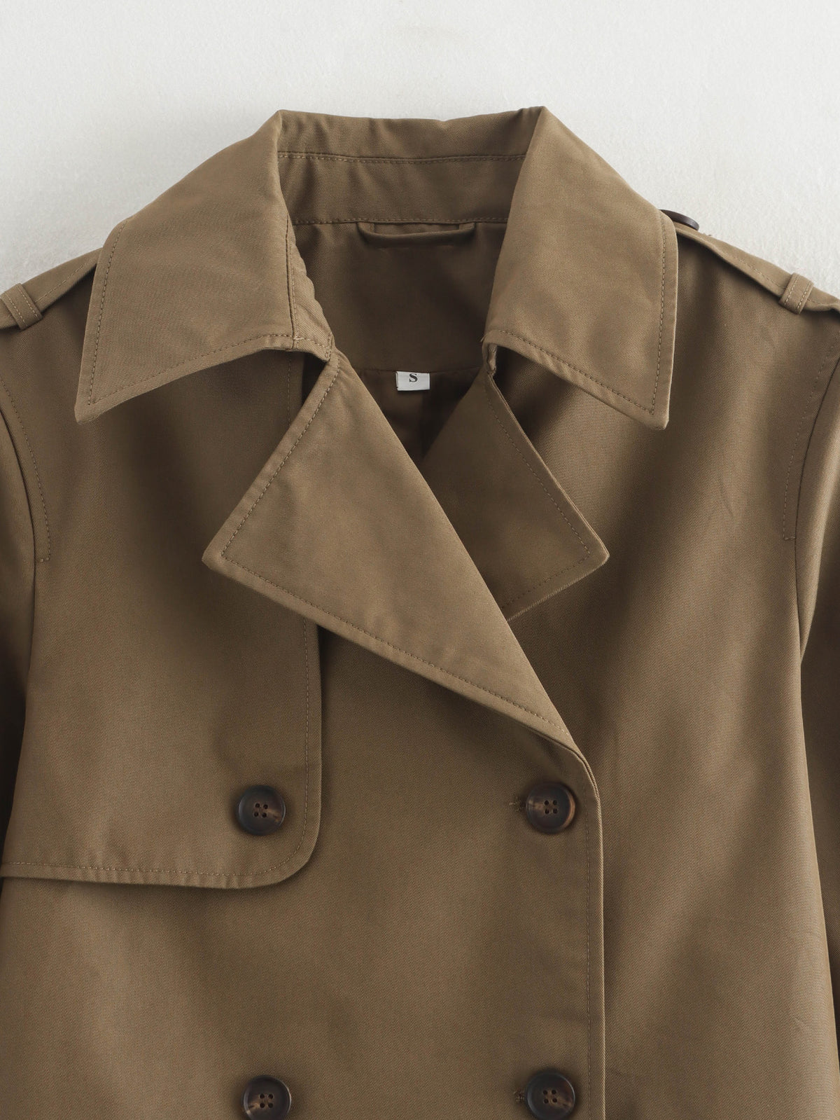 Cropped Double Breasted Trench Coat - Brown - 2