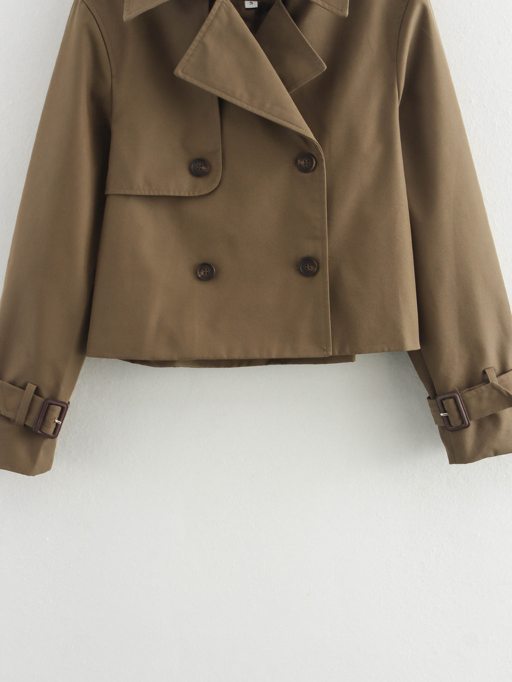 Cropped Double Breasted Trench Coat - Brown - 3