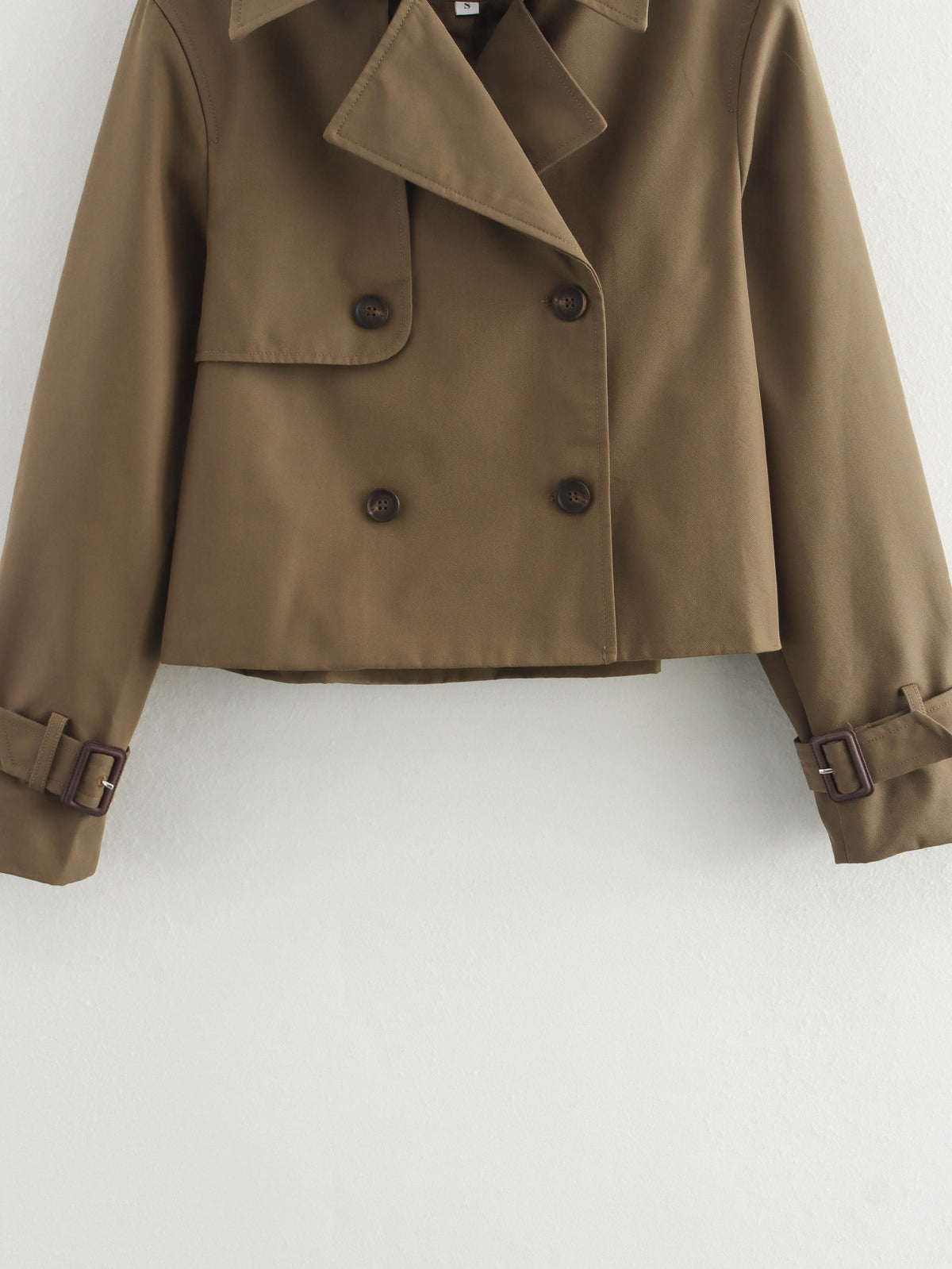 Cropped Double Breasted Trench Coat - Brown - 3