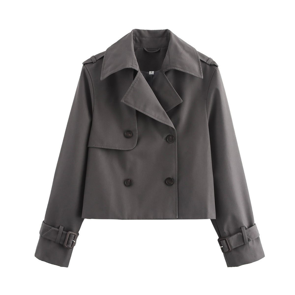 Cropped Double Breasted Trench Coat - Darkgrey