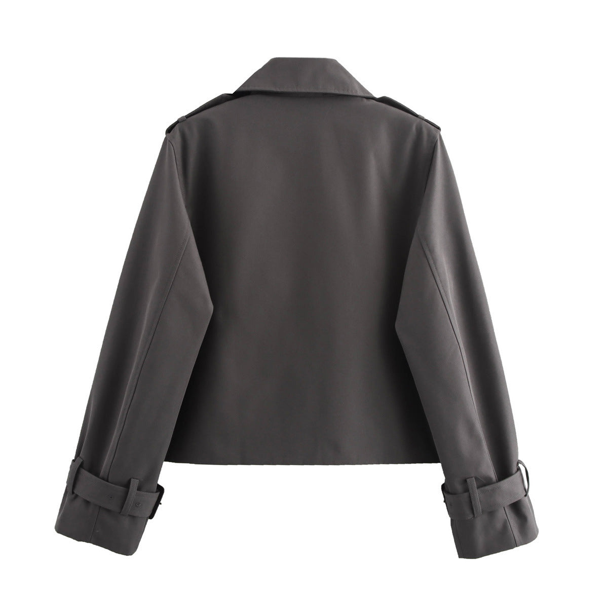 Cropped Double Breasted Trench Coat - Darkgrey - 1