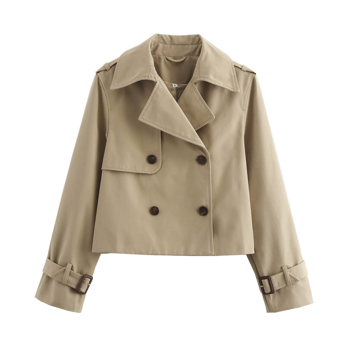 Cropped Double Breasted Trench Coat - Khaki
