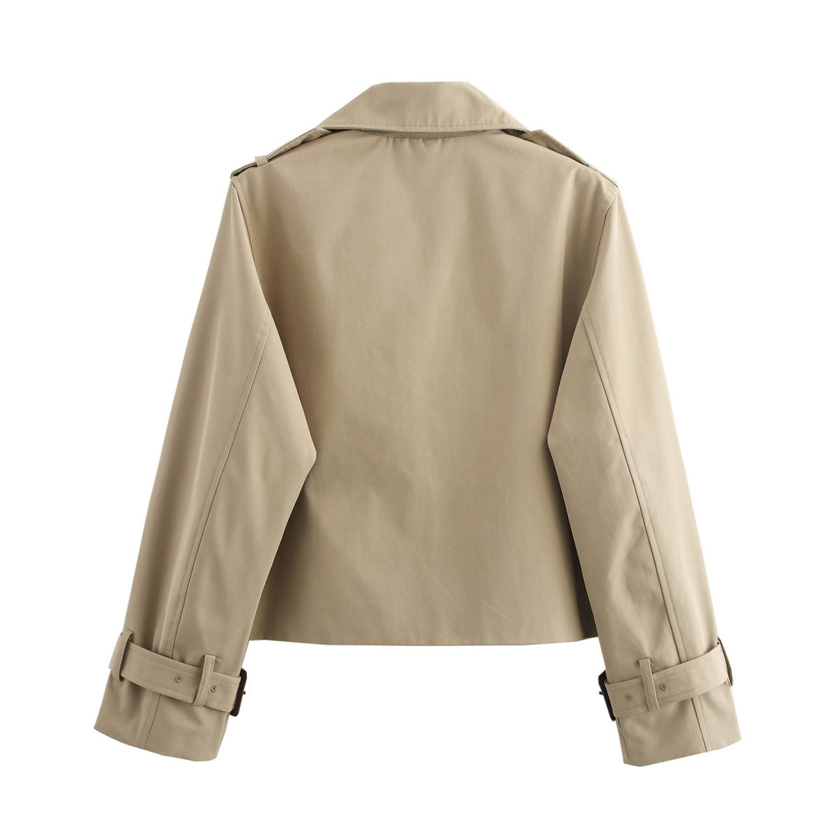 Cropped Double Breasted Trench Coat - Khaki - 1
