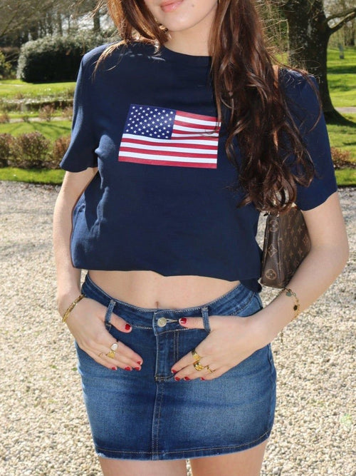 American Flag Graphic Short Sleeve Tee - Navy