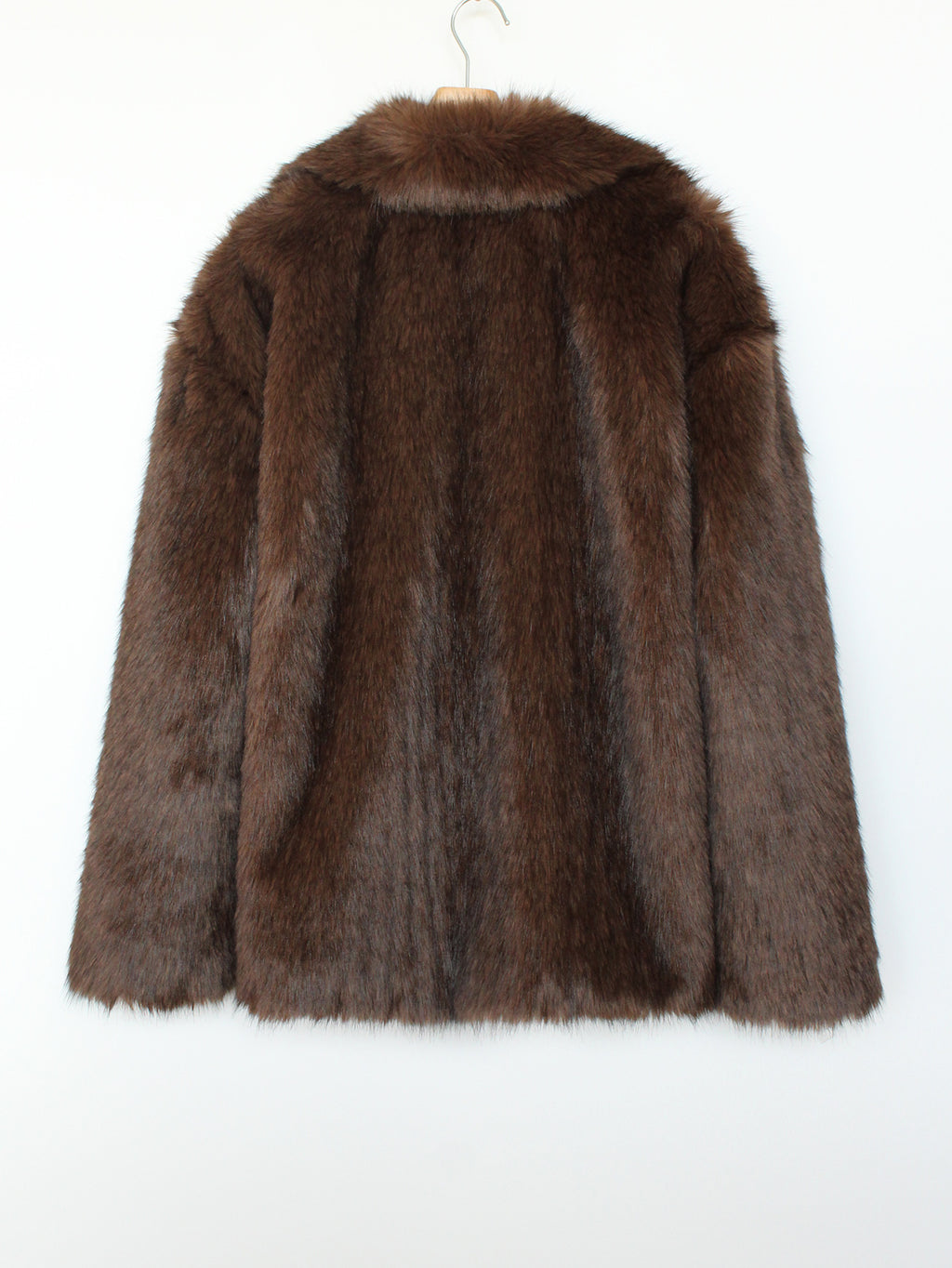 Plush Faux Fur Lapel Collar Jacket - Brown - 2