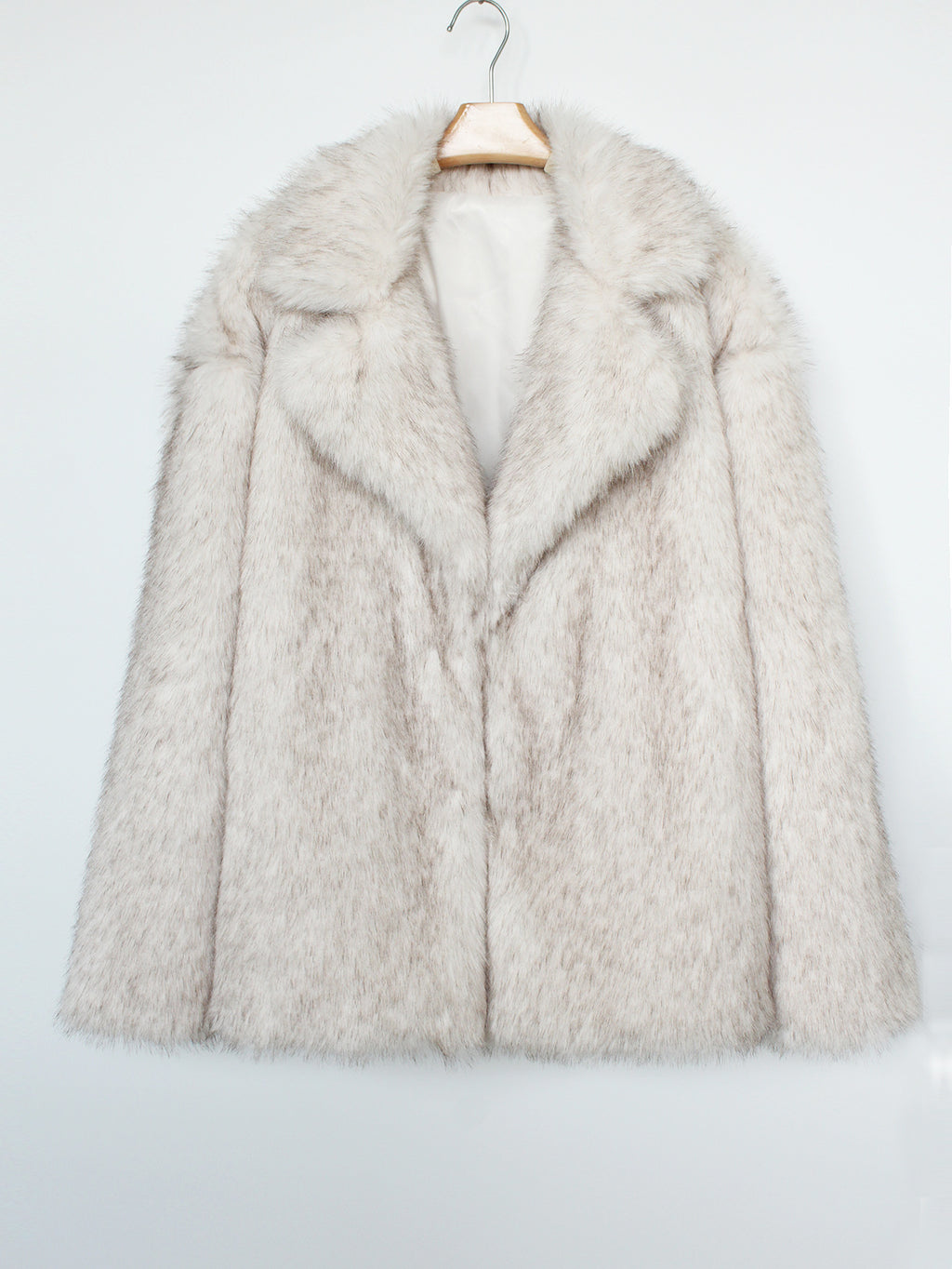 Plush Faux Fur Lapel Collar Jacket - White