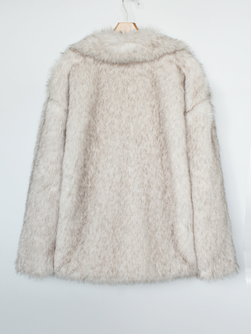 Plush Faux Fur Lapel Collar Jacket - White - 1