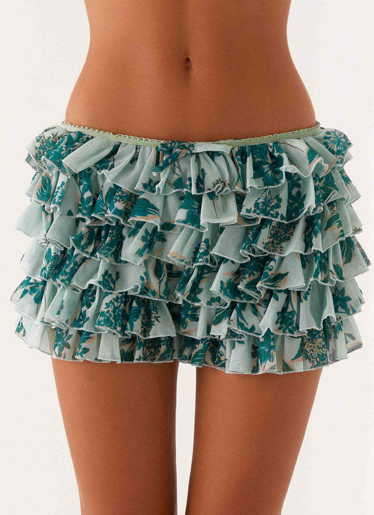 Layered Ruffle Micro Mini Skirt - Blue