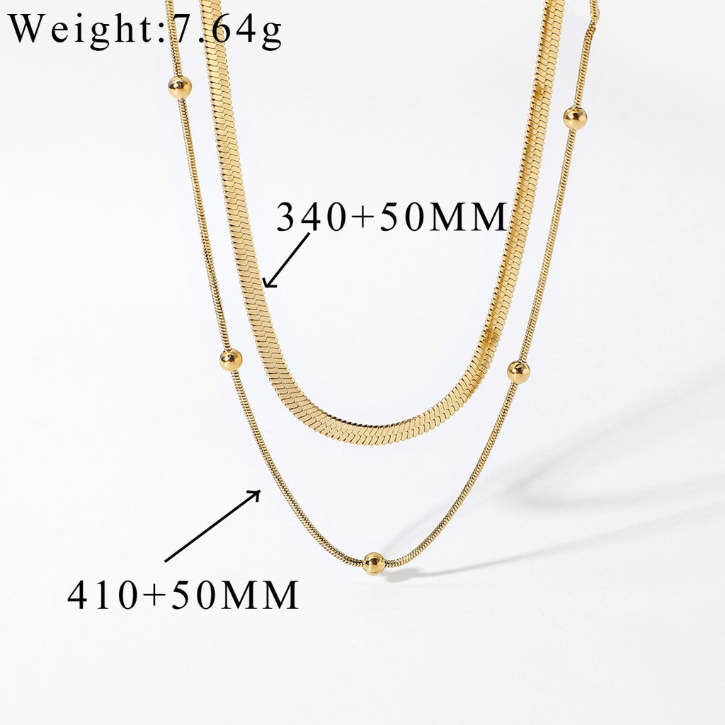 Layered Snake Chain Beaded Necklace - Gold