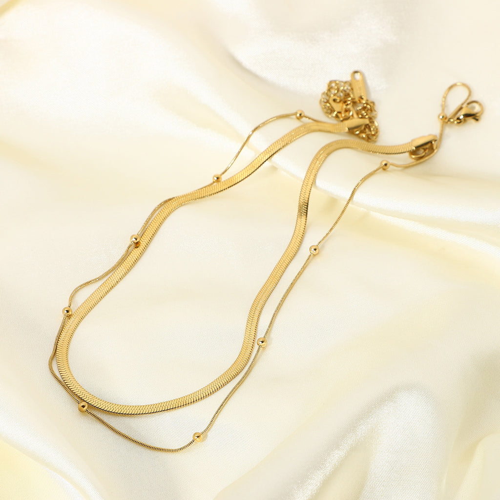 Layered Snake Chain Beaded Necklace - Gold - 5