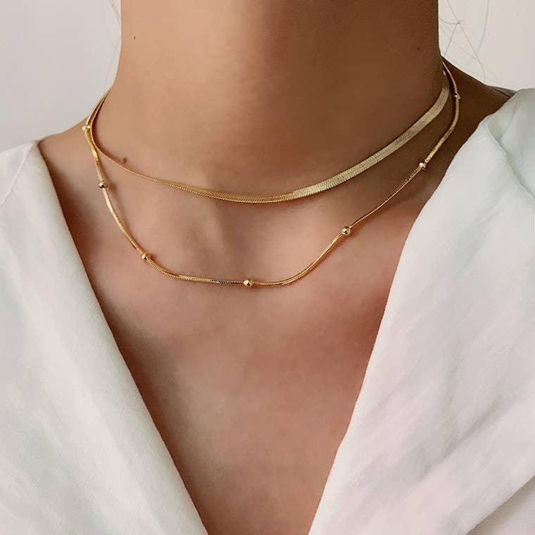 Layered Snake Chain Beaded Necklace