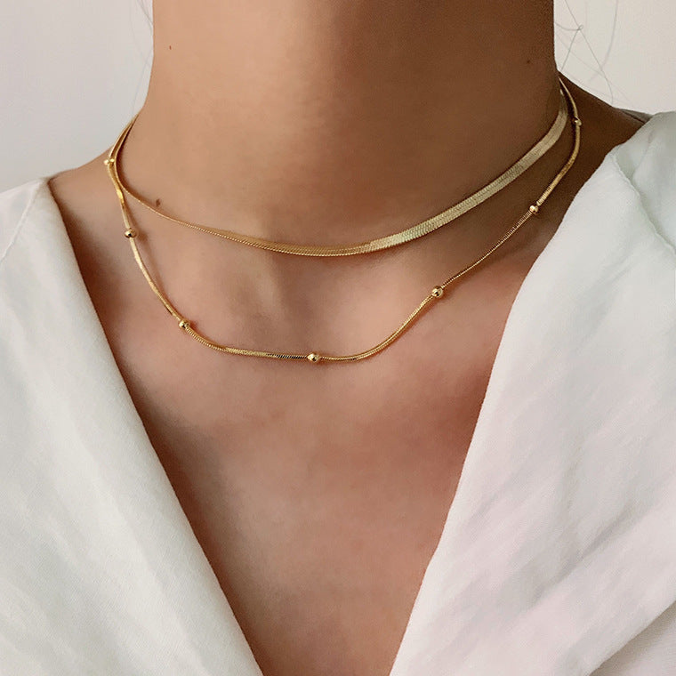 Layered Snake Chain Beaded Necklace - view 1