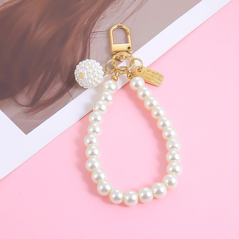 Pearl Bead Loop Rose Charm Keychain - Color_1