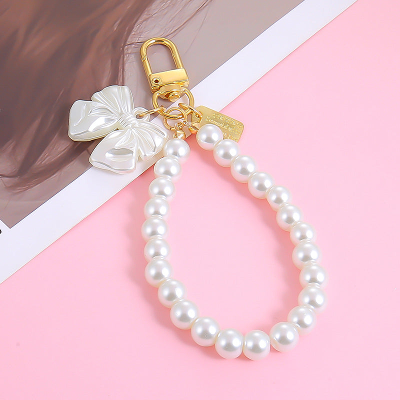 Pearl Bead Loop Rose Charm Keychain - Color_3