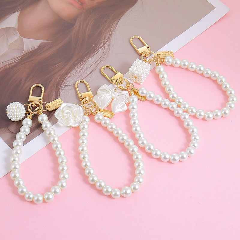 Pearl Bead Loop Rose Charm Keychain