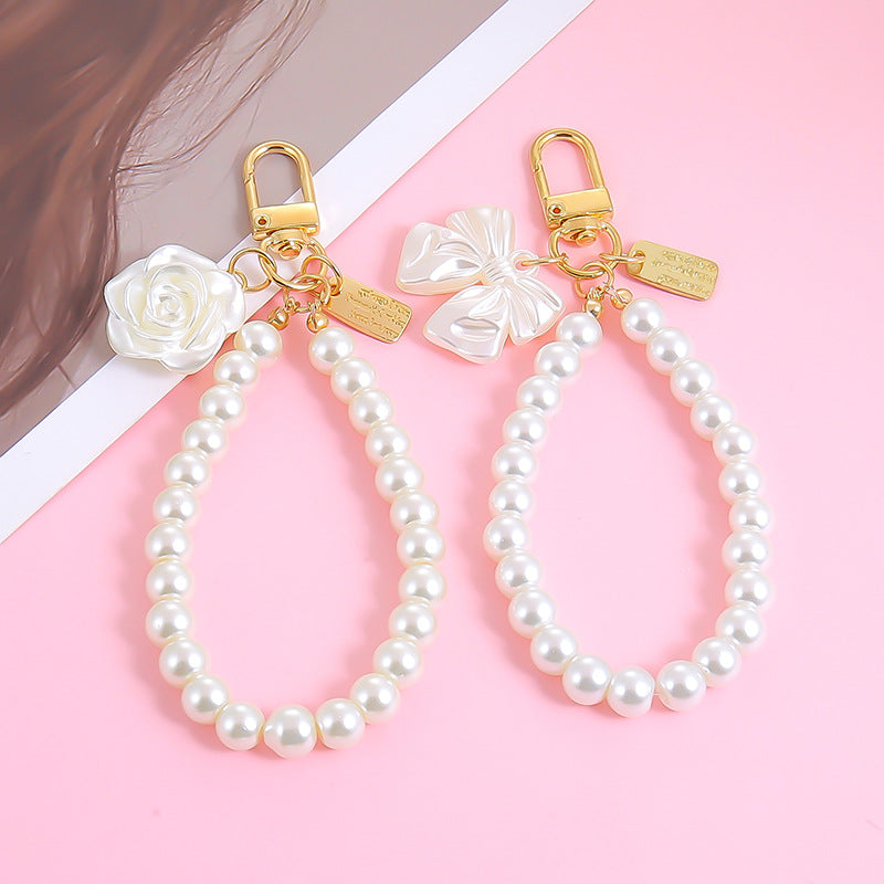 Pearl Bead Loop Rose Charm Keychain - view 1