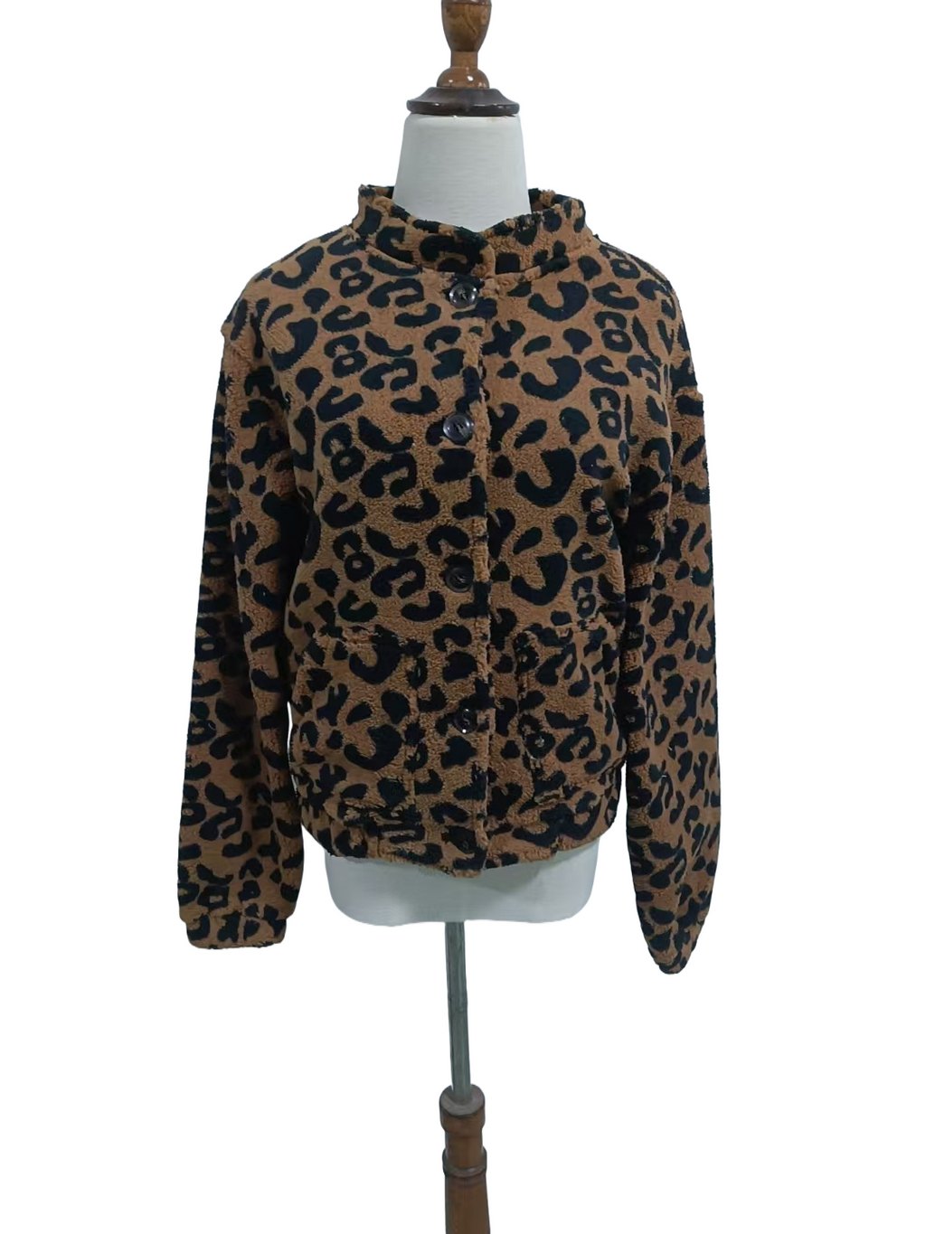 Leopard Teddy Fleece Collared Jacket - Leo - 1