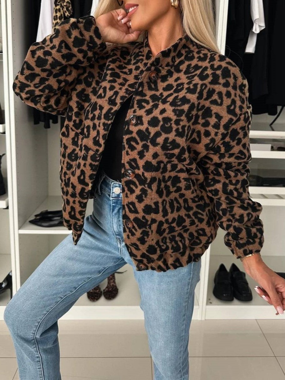 Leopard Teddy Fleece Collared Jacket - Leo - 4
