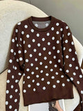 Polka Dot Crew Neck Knit Sweater - Coffee
