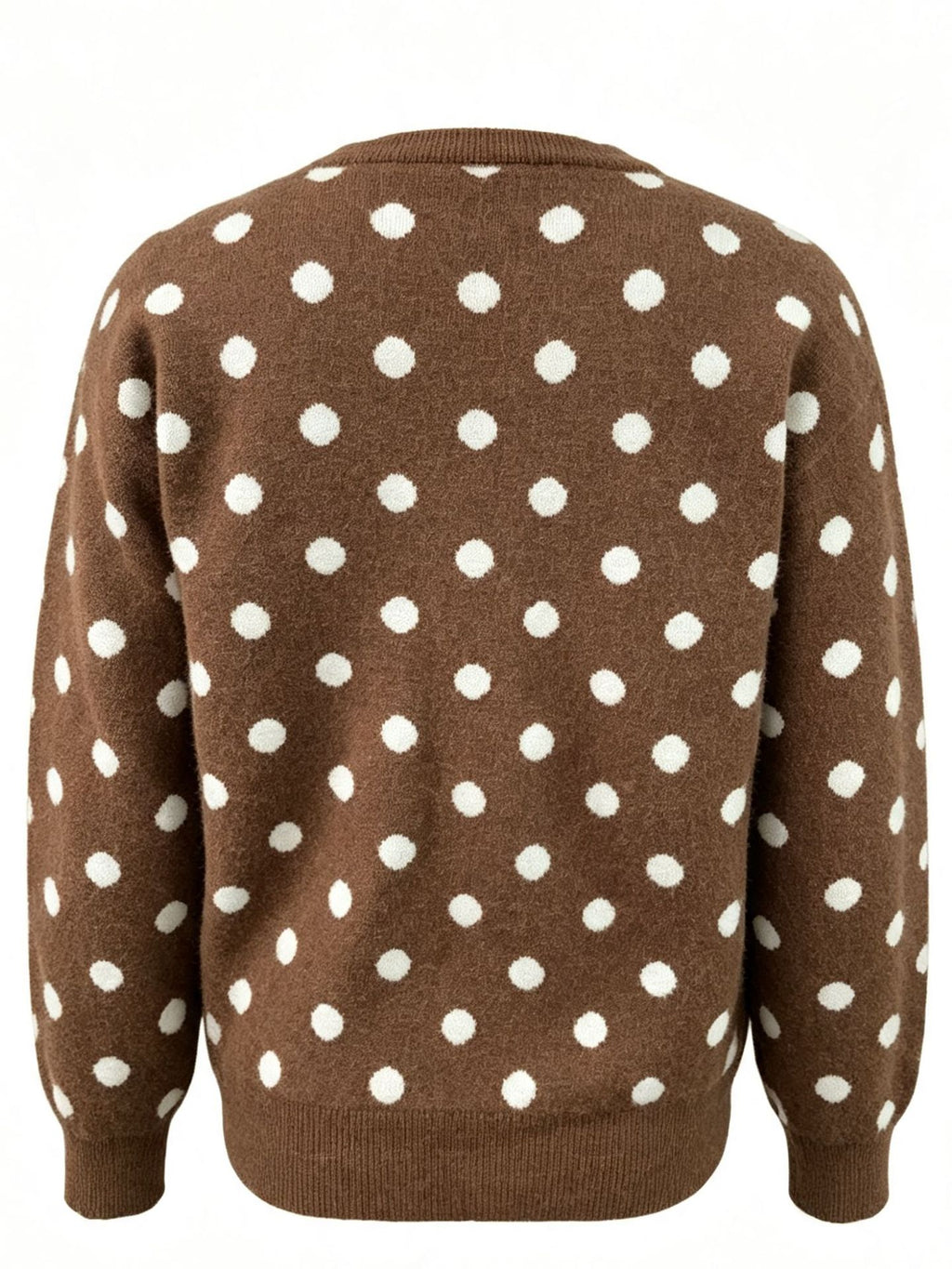 Polka Dot Crew Neck Knit Sweater - Coffee - 4
