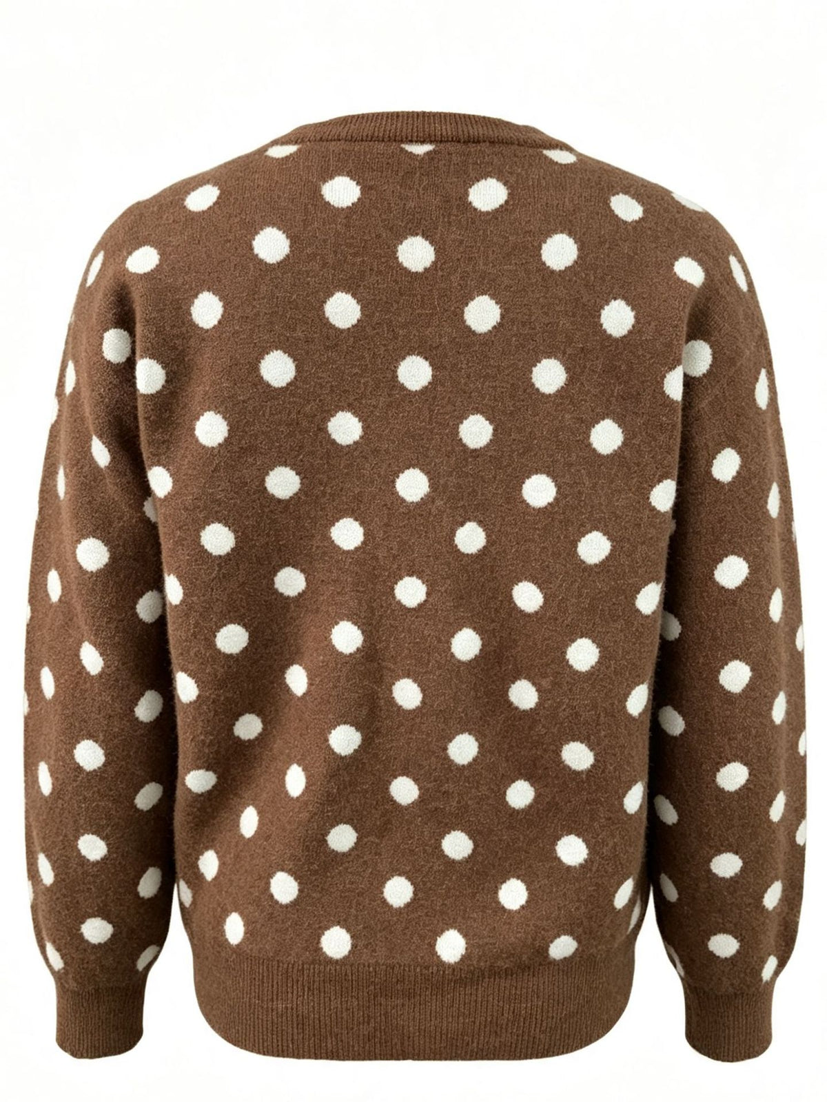 Polka Dot Crew Neck Knit Sweater - Coffee - 4