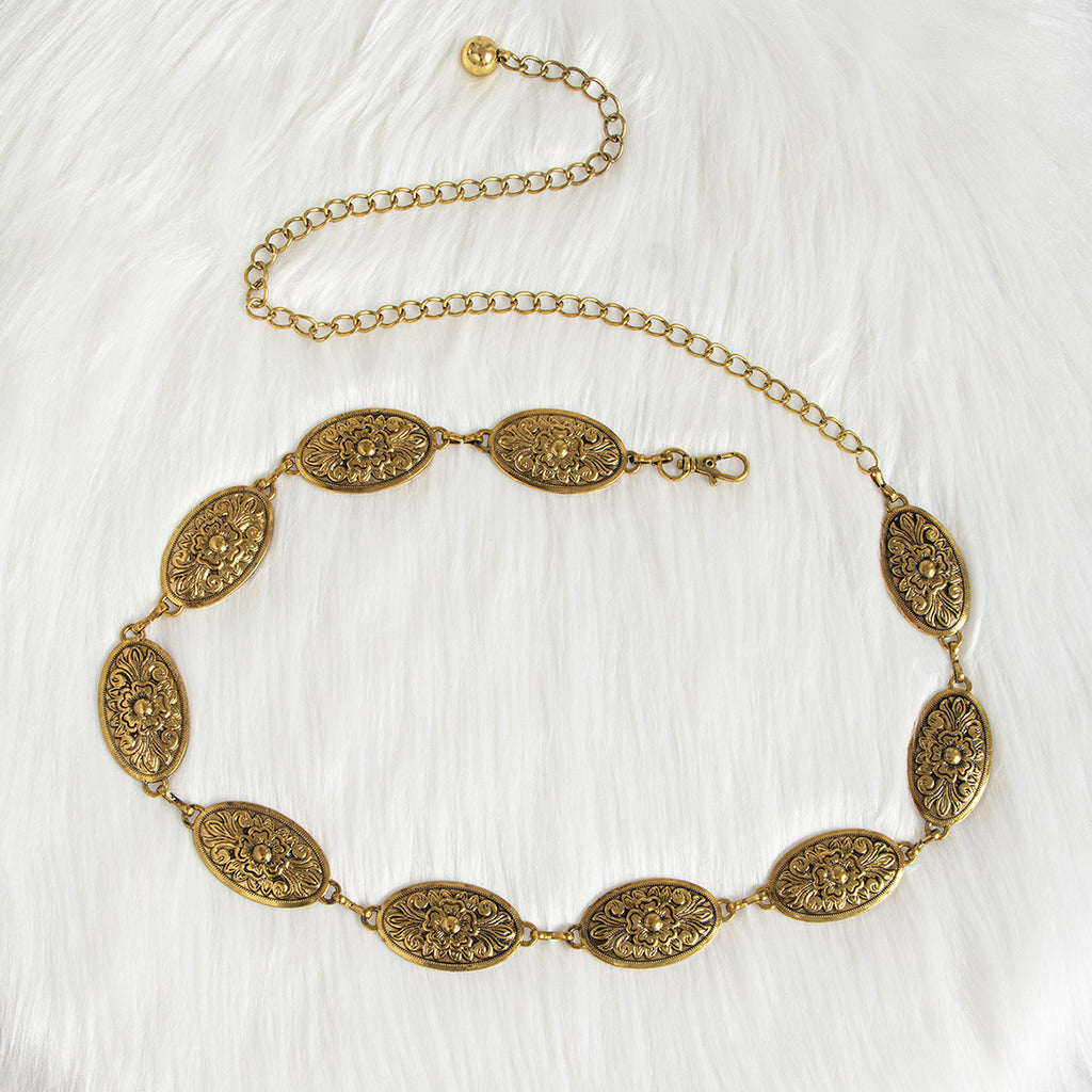 Vintage Filigree Oval Link Body Chain - Gold