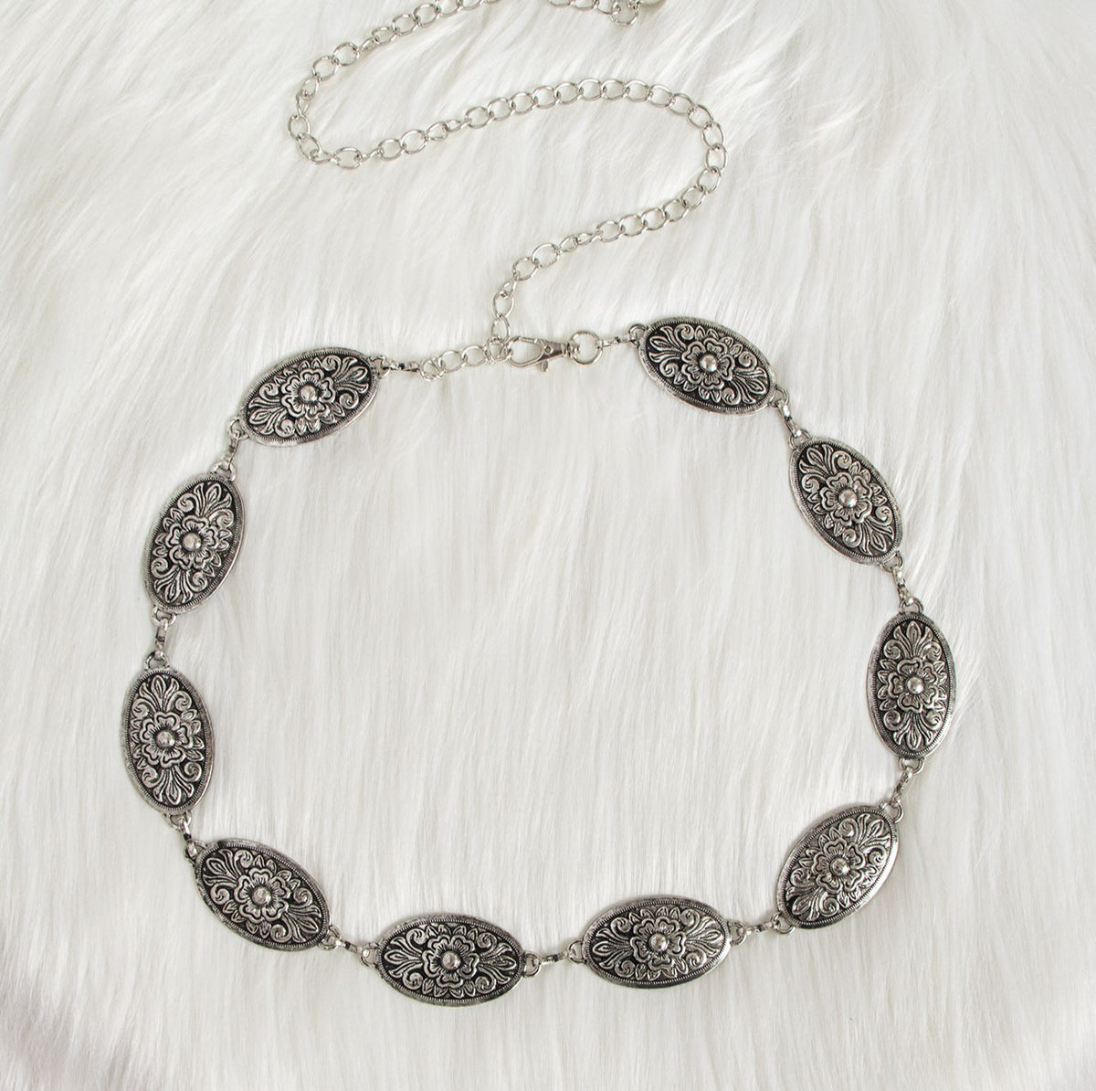 Vintage Filigree Oval Link Body Chain - Silvery
