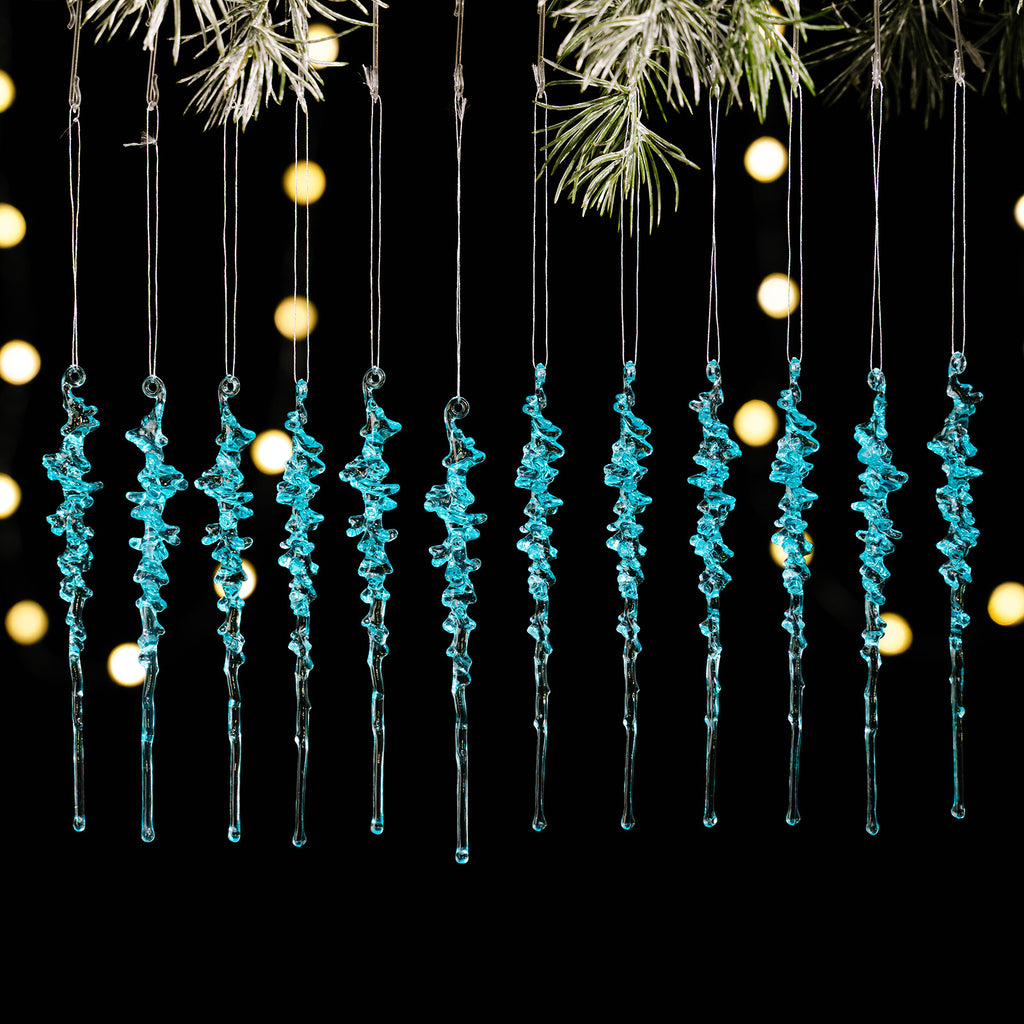 Twisted Icicle Hanging Ornaments Set of 12 - Blue-12PCS