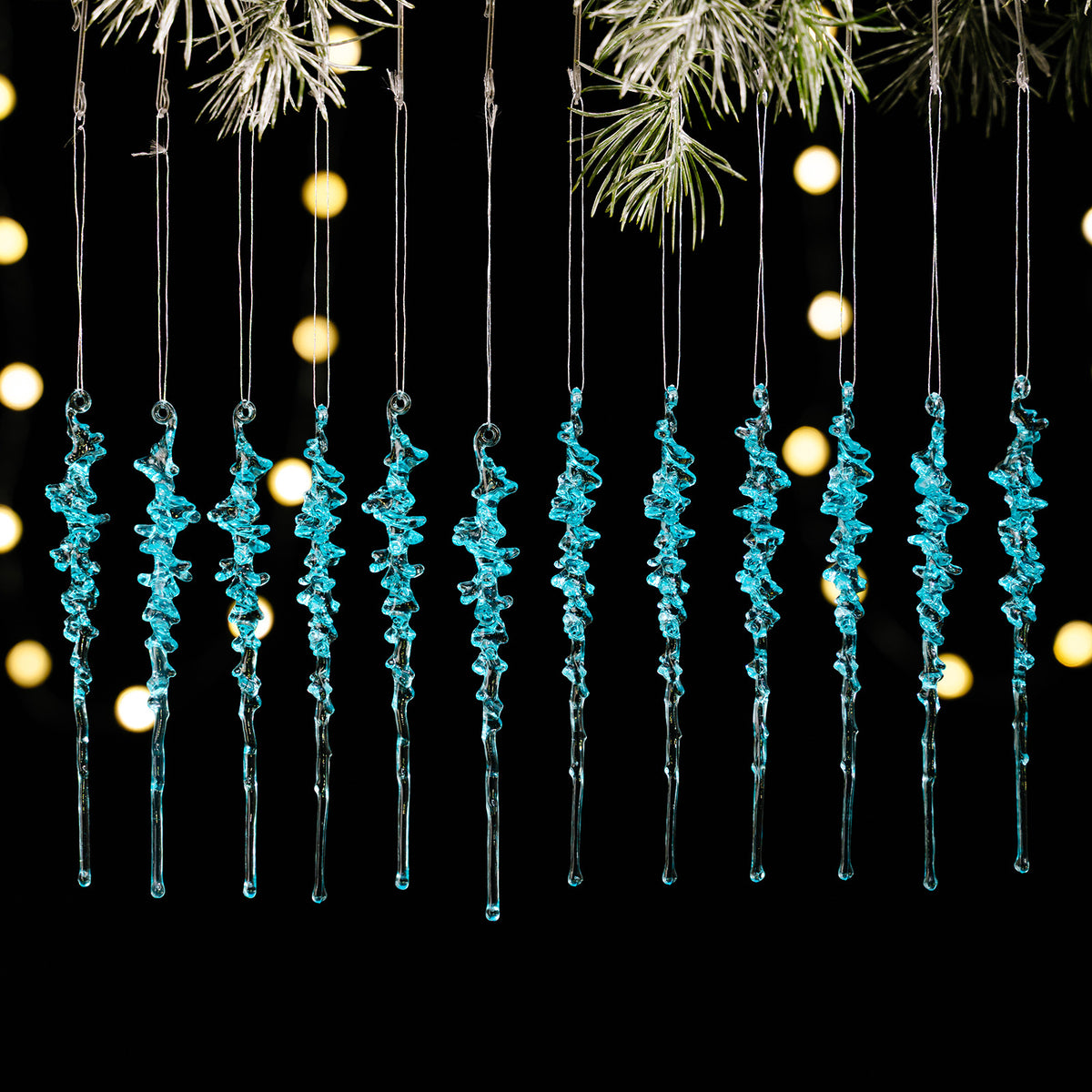 Twisted Icicle Hanging Ornaments Set of 12 - Blue-12PCS