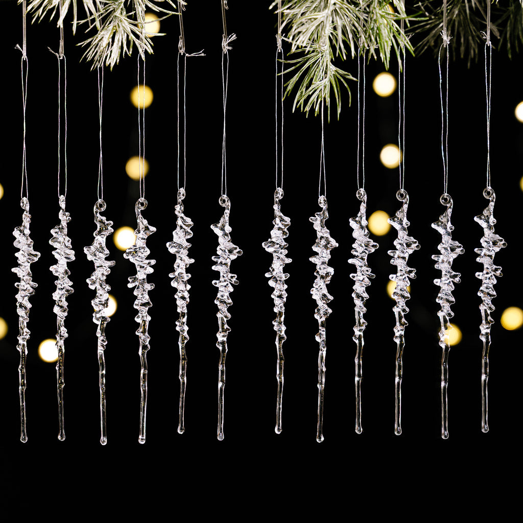 Twisted Icicle Hanging Ornaments Set of 12 - Ice-12PCS