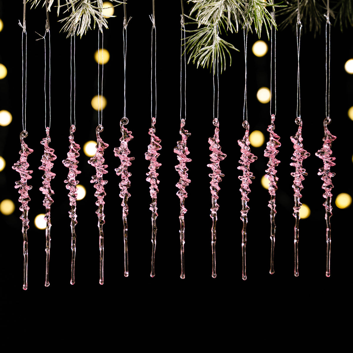 Twisted Icicle Hanging Ornaments Set of 12 - Pink-12PCS