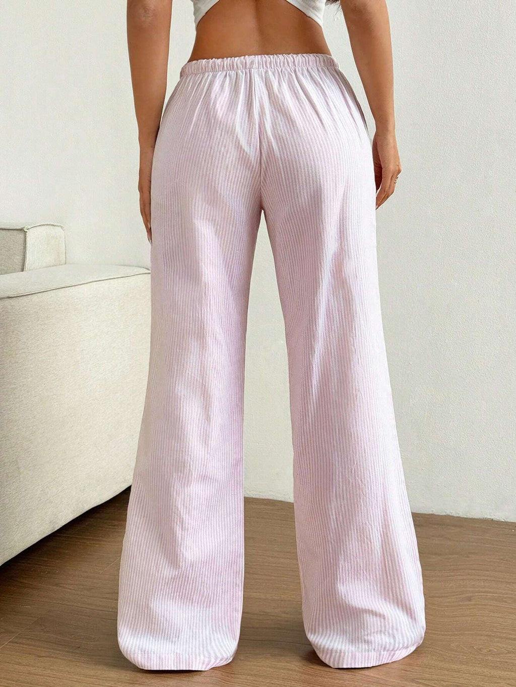 Pinstripe Drawstring Relaxed Straight Leg Pants