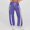 High-Waist Wide-Leg Contrast Side Stripe Track Pants - Purple