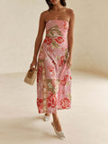 Blooming Rose Print Strapless Maxi Dress - Floral