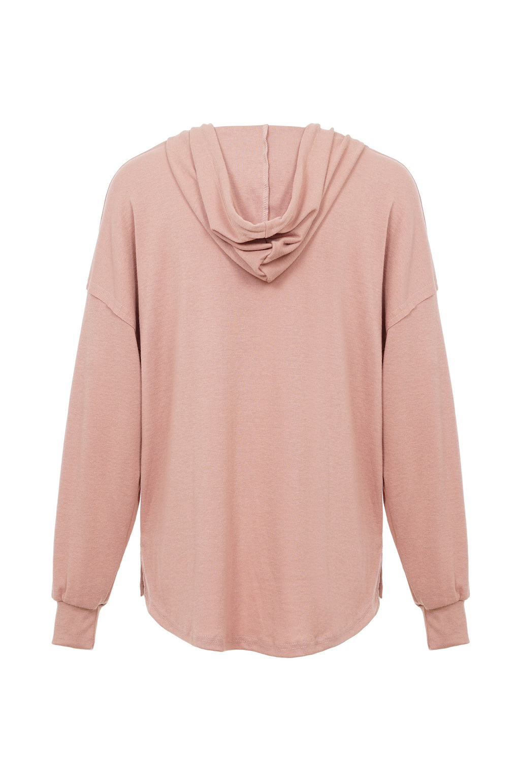 Button Placket Drawstring Hoodie With Balloon Sleeves - Pink - 1