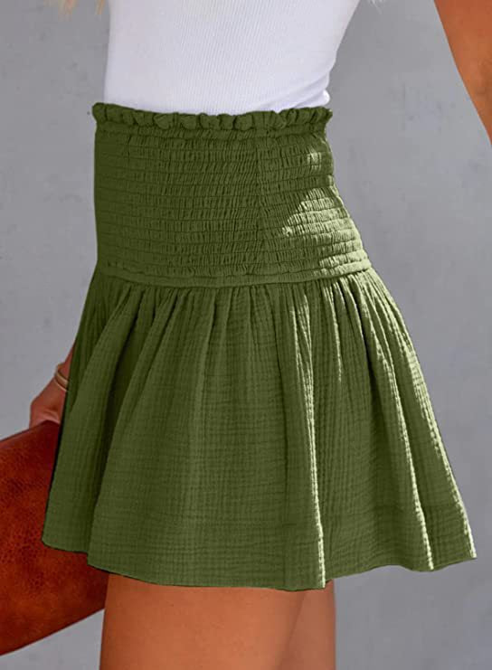 Smocked High Waist Flowy Ruffle Shorts - DarkGreen - 1