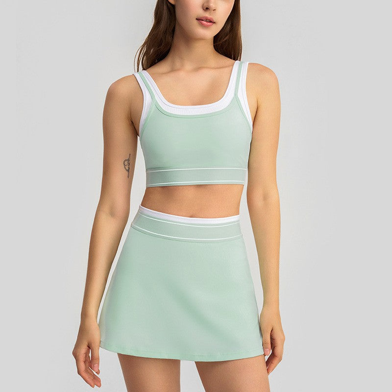 Contrast Trim Sports Bra and Tennis Skort Set