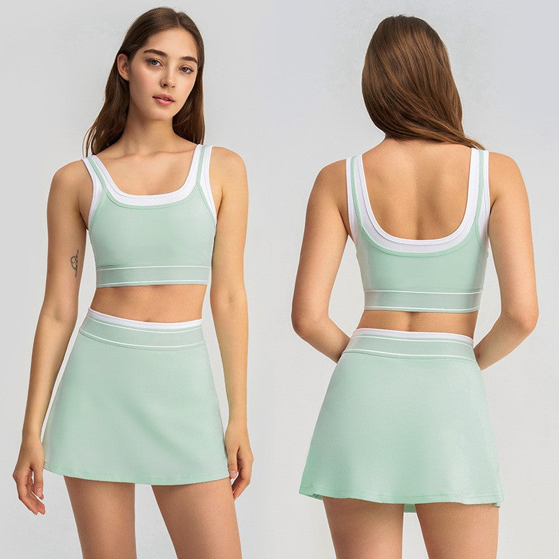 Contrast Trim Sports Bra and Tennis Skort Set