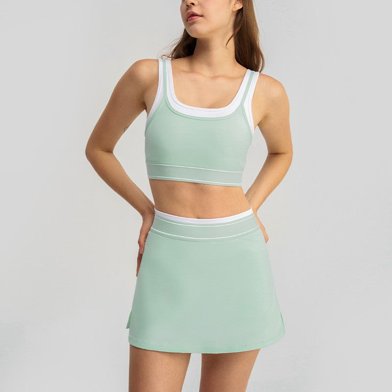 Contrast Trim Sports Bra and Tennis Skort Set