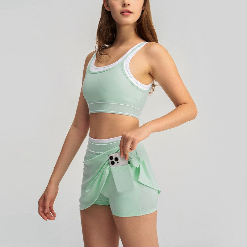 Contrast Trim Sports Bra and Tennis Skort Set